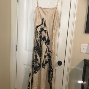 Anthropologie Chloe STRAPLESS Maxi Slip Dress pattern Horse IVORY